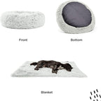 Best Friends by Sheri Bundle Set The Original Calming Shag Donut Cuddler Cat and Dog Bed + Pet Throw Blanket Frost Large 36" x 36"