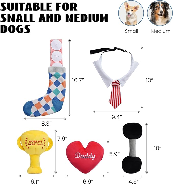 Nocciola 5 PCS Father's Day Dog Toys, Fun Squeaky Dog Toy for Small Medium Breed, Puppy Puzzle Dog Toy to Keep Them Busy