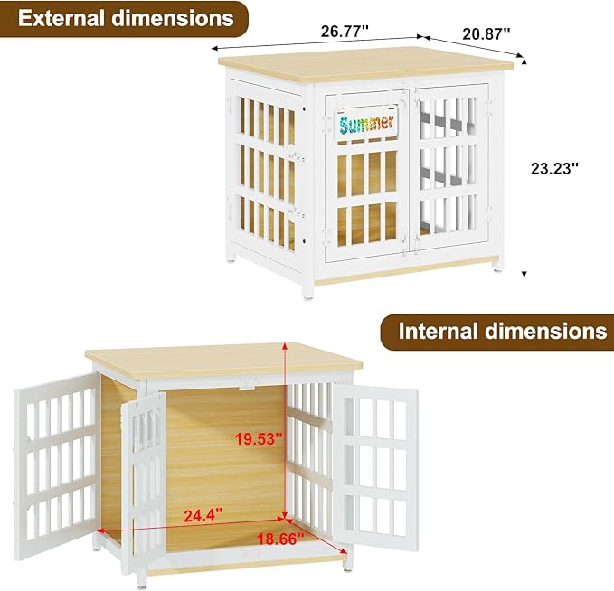 EasyCom Heavy Duty Dog Kennel Indoor with Name Tag, 27" Dog Crate Furniture for Small Dogs, Double-Doors Sturdy Metal Dog Cage for Anxiety Dog, Decorate House as TV Stand, End Table, Bedside Table