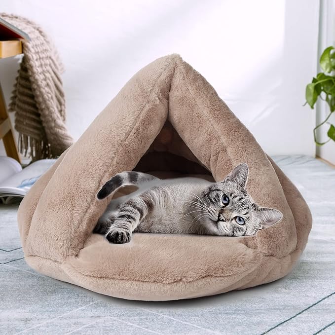 VeMee Cat Bed Cave Soft, Cat Cave Bed Warm, Covered Cat Bed Easy to Clean, Small Cat Bed, Cute Cat Bed Washable, Enclosed Cat Bed Fluffy for Small Cats, Dogs & Rabbits, Calming Cat Bed Plush
