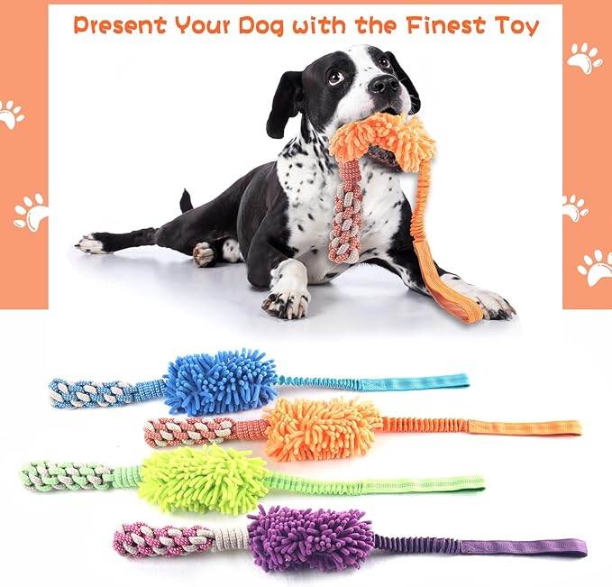Dog Puppy Toys Dog Squeak Toys Plush Dog Toy with Dog Ropes Knots for Fun and Teeth Cleaning,Tug of War Toys, Puppy Chew Toys, Dog Rope Toys for Training Small, Large Dogs (Orange, Dog Bite Stick Toy)
