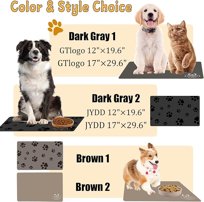 12"×20" Dark Grey Absorbent Dog Mat for Food and Water Bowl- Quick Dry Durable Feeding Mat for Dog and Cat Easy Cleaning Pet Supplies for Messy Pets