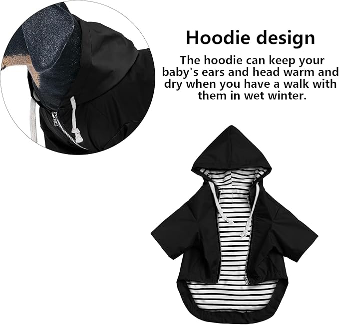 Dog Raincoat rain Jacket Raincoat Dogs Waterproof Small Medium Breeds Zip Closure Storage Pocket Harness Hole Black M