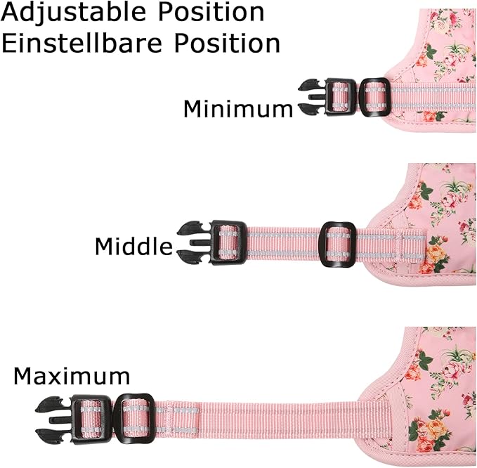 HEELE Dog Harness, No Pull Adjustable Padded Reflective Harness for Small Medium Large Dogs with Handle for Walking Training, Flower-Pink, XL