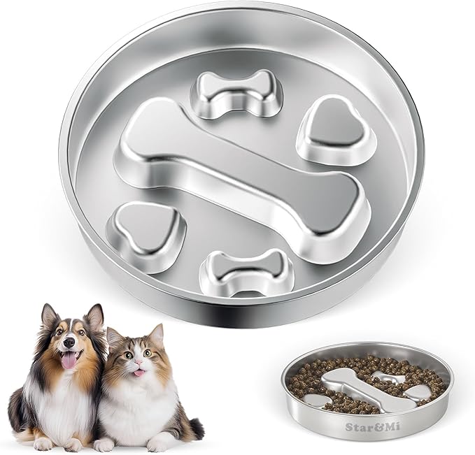 Stainless Steel Slow Feeder Dog Bowls – Non-Slip Metal Dog Bowl for Large & Medium Breeds, Puppy Puzzle Feeder – 2 Cup Capacity for Small to Big Pets – Durable Slow Feed Dog & Cat Food Dish