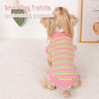 Dog Shirt, Pet Clothes for Chihuahua, Yorkie Teacup Costumes Striped, Small Dogs Sleeveless Tank Top Vest, Breathable Cotton Puppy T-Shirt, Cat Apparel Outfit (Pink, L)