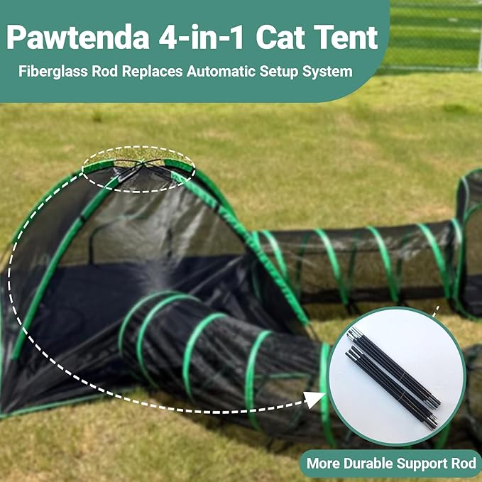 4-in-1 Outdoor Cat Enclosure, Enclosed Cat Tent Include 2 Tents & 2 Tunnels, Portable Pet Playpen for Kitty and Small Animal Within Storage Bag, Support Expansion