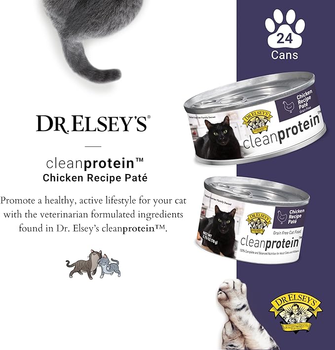 Dr. Elsey's cleanprotein Chicken Recipe Wet Cat Food, Pate 5.3 oz cans (Pack of 24)