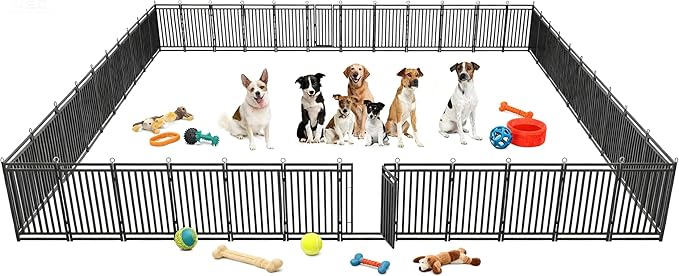 Dog Fence Outdoor Indoor, 47 Inch Height 48 Panels Dog Playpen for Large/Medium/Small Dogs Metal Dog Pen for Yard Camping and RV | Black-Silver