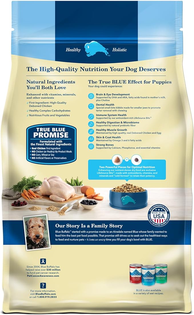 Blue Buffalo Life Protection Formula Puppy Dry Dog Food with DHA and ARA, Made with Natural Ingredients, Chicken & Brown Rice Recipe, 34-lb Bag