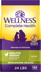 Wellness Complete Health Dry Dog Food, Wholesome Grains, Natural, Healthy Weight Chicken & Peas Recipe, (24-Pound Bag)