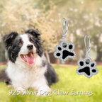 Paw Print Earrings Sterling Silver Leverback Dog Paw Earrings Puppy Paw Drop Dangle Earring for Women Girls