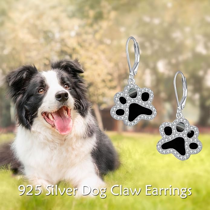 Paw Print Earrings Sterling Silver Leverback Dog Paw Earrings Puppy Paw Drop Dangle Earring for Women Girls