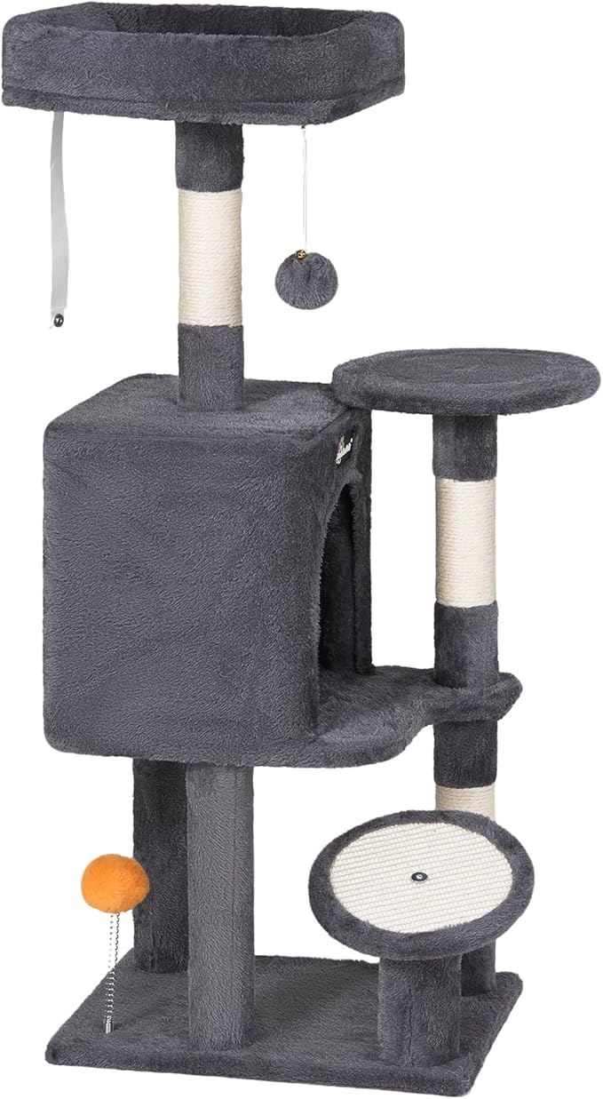 FourFurPets Small Cat Tree, Multi-Level Cat Tree for Indoor Cats, Cat Tower with Scratching Post, Cat Condo for Kittens, Dark Gray