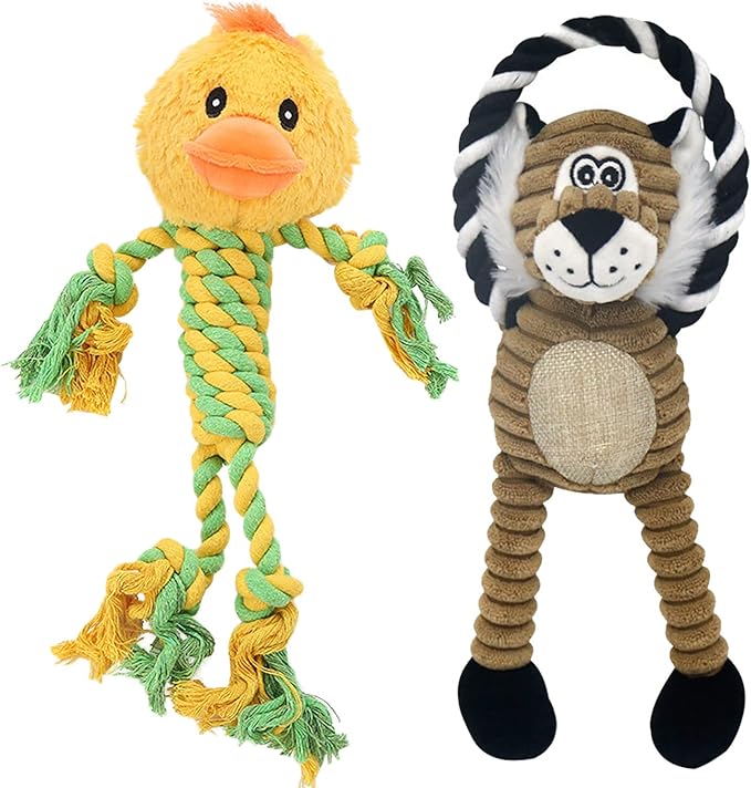 Rope Dog Toys to Keep Them Busy - Tug of War Dog Toys for Boredom Plush Interactive Squeaky Puppy Toys for Small Medium Large Dogs