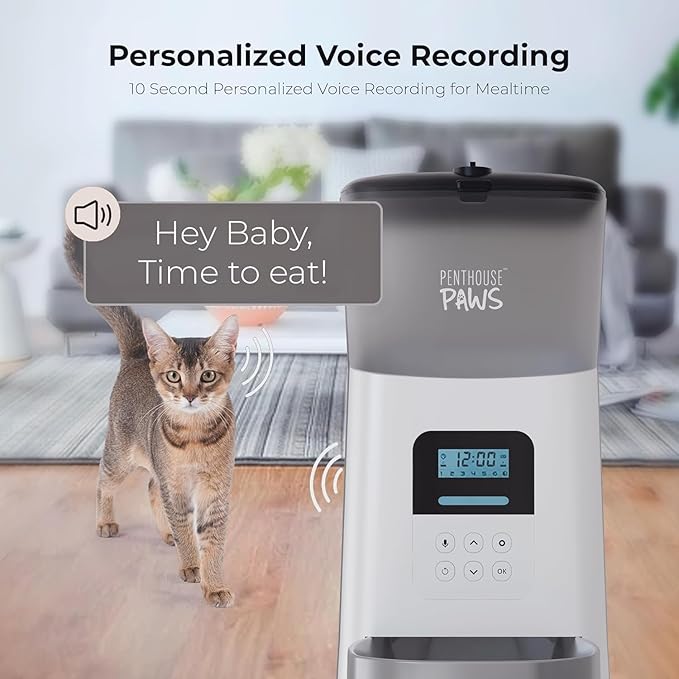 Automatic Cat Feeder, 6L Dry Dog Food Dispenser with LCD Display, Twist-Lock Storage with Freshness Preservation, Anti-Jam Feeding, 10s Voice Meal Call, Upto 15 Daily Meals, Battery Backup White