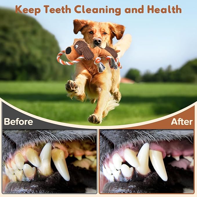 Squeaky Dog Toys, Tug of War Dog Toy for Large Dogs, Plush Puppy Toys with Pull Rope, Interactive Dog Toys for Small, Middle, and Big Dogs