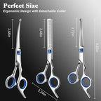 Professional 4 in 1 Dog & Cat Grooming Scissors Kit with Safety Round Tips,Sharp & Durable,Dog Shears for Grooming - Includes Straight, Curved, Thinning Scissors and Comb - Premium Pet Supplies