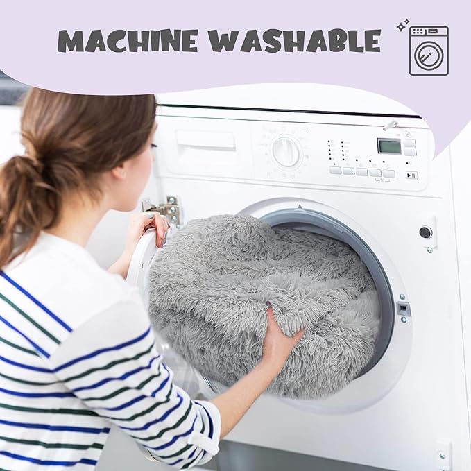 Himax Dog Beds for Small Medium Dogs, Donut Dog Bed with Blanket Attached, Calming Dogs Bed Washable (20"/26"/35") Light Grey