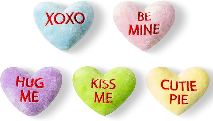 MALLMALL6 5Pcs Sweet Conversation Heart Catnip Toys Gift for Cat, Indoor Kitten Chew Bite Kick Candy Catmint Pet Supplies, Cute Interactive Cat Toy for Pet Presents