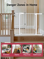 36.2" Extra Tall Baby Gate for Stairs, 29.5-46" Wide Dog Gate for Doorways, Walk Thru Auto Close Metal Child Gate for The House, Stairs and Doorways, Pet Gate Pressure Mounted Dog Gate Indoor (White)