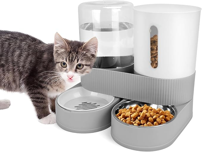 2 in 1 Automatic Dog Feeder and Water Dispenser,All-in-One Gravity 2.6L Pet Waterer, 2.4L Pet Feeder for Small Medium Cats Dogs