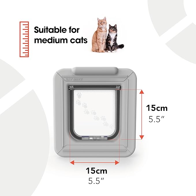 Cat Mate Elite Microchip Cat Flap with Digital Timer & LCD Display Bundle, Includes Pet Door (355) & Elite Wall Liner (308) - Small to Average Sized Cats, for UPVC, Glass and Wood Installation
