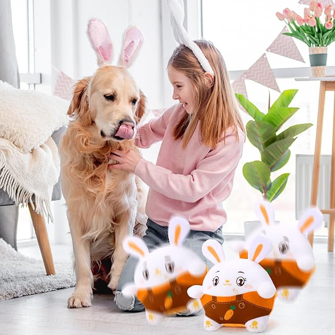 BABORUI Interactive Dog Toys Bunny, Jumping Squeaky Easter Dog Toys with Recording and Music Modes, Rechargeable Moving Dog Easter Rabbit Toys for Small/Medium/Large Dogs to Keep Them Busy(Bunny)