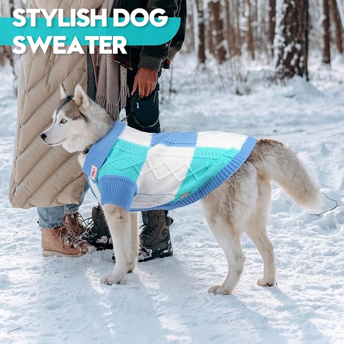 Pullover Dog Sweater,Half Chest Lapel Design Pet Sweaters for Dogs Boys or Girls,Pet Knitted Dog Clothes,Pet Clothing,Suitable for Various Sizes or Breeds Dogs Sweaters(Blue Group,M)