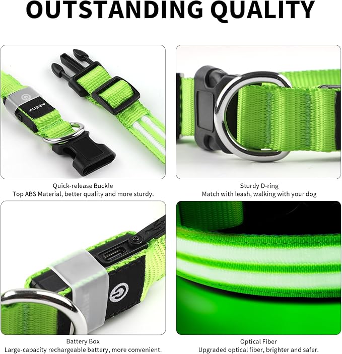 PcEoTllar Lighted Dog Collars for Night, Light Up Dog Collar Rechargeable Water-Resistant Flashing LED Dog Collars Safety Glow in The Dark Dog Collars Light for Large Small Medium Dogs