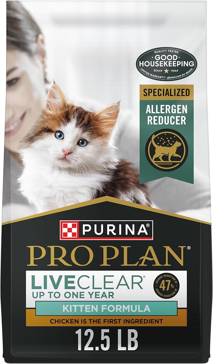 Purina Pro Plan LiveClear Dry cat Food for Kittens Cat Allergen Reducer Chicken and Rice Formula - 12.5 lb. Bag