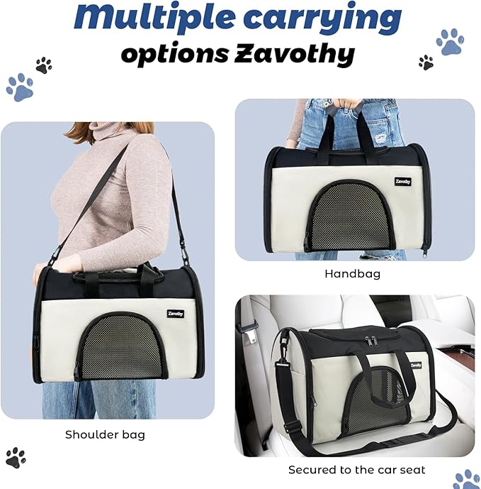 Zavothy Collapsible TSA Approved Pet Carrier for Cats & Dogs (Up to 15 Lbs, 16.54"x11.42"x9.84") – Soft-Sided Airline Travel Carrier, White
