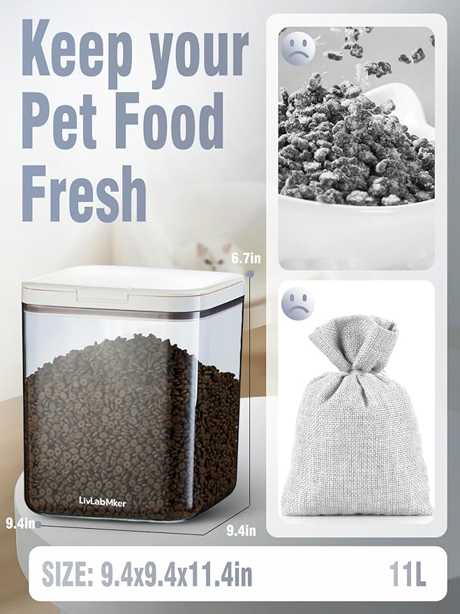 12lbs/200OZ/10.6qt Airtight Dog food storage container with lids,Dog Treat Container With Measuring cup,Dry Pet Food storage bin for Dogs,Cats,and Birds 11L