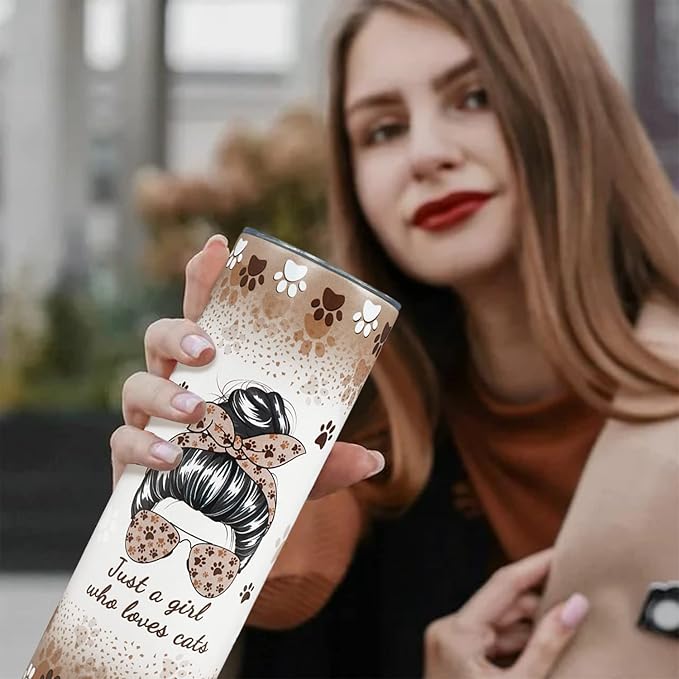 Cat Tumbler, Funny Cat Gifts for Cat Lovers, Cat Travel Mug/Coffee Mugs/Water Bottle, Cat Lover Gifts for Women, Cute Cat Stuff/Decor for Cat Lovers, Cat Themed Gifts for Women, Girls - Cat Cup 20 Oz