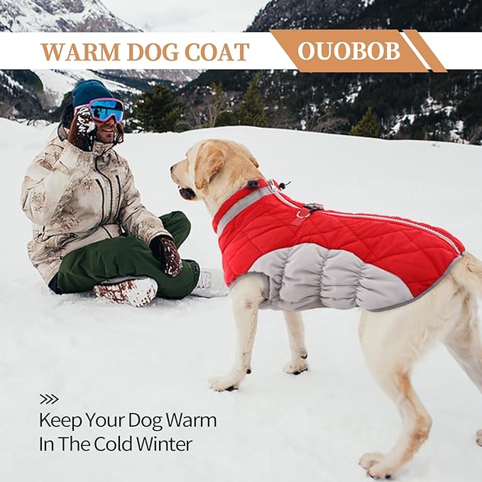 Dog Jackets for Large Dogs, Large Dog Winter Coat, Pet Cold Weather Coats, XXXL Pet Jacket with D-Ring, Waterproof Coat with Back Zipper, Snowsuit Labrador German Shepherd Doberman,Red,XXXL