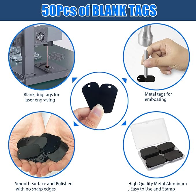 Fesorsi 50 Pcs Aluminum Tags for Engraving,Rectangle Stamping Blanks Tags,Black Military Dog Tags,Anodized Blank Metal Tags,Personalized Pet Dog ID Tags Blank with Hole DIY Pendants Decorative Craft