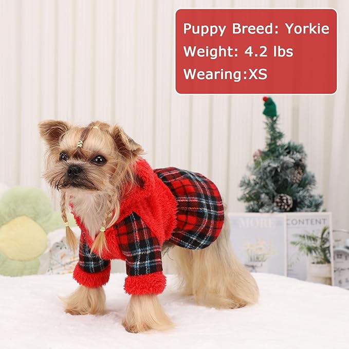 Dog Hoodie Christmas Dog Sweater Puppy Clothes for Small Dogs Boy Girl Pet Hoodies for Dogs Cold Weather Doggie Coats Fall Doggy Sweatshirt for Chihuahua Yorkie Cat Sweater Costumes, Red, XS