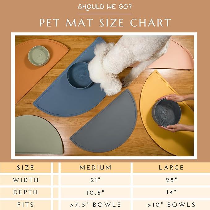 Waterproof Silicone Pet Food Mat - Non-Slip Spill-Proof Feeding Mats for Floors, Raised Edge Design Easy-to-Clean Rubber Mat for Dog & Cat Bowls, 28" Across x 14" Deep, Large-Terracotta
