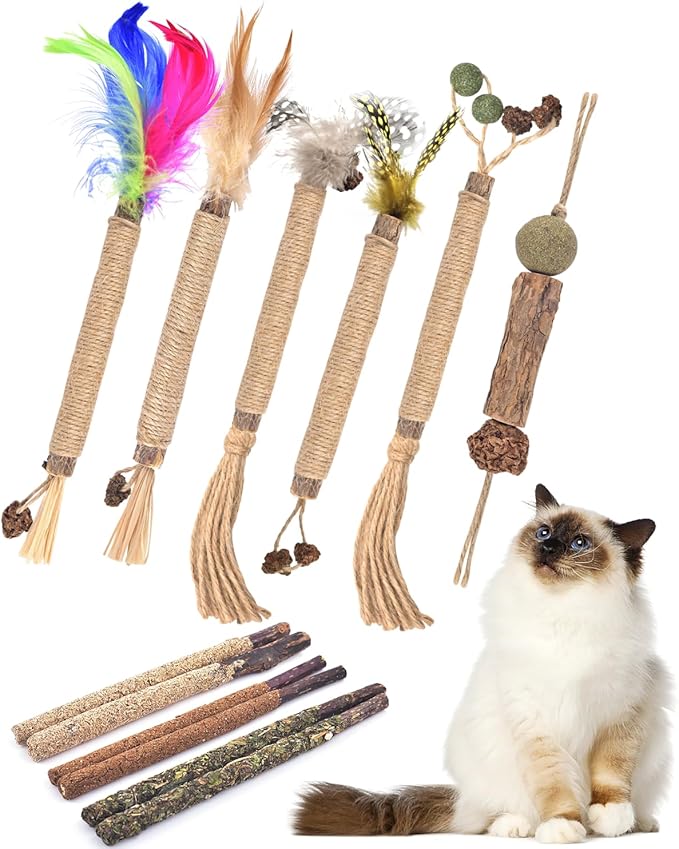TINDTOP 12 Pack Chew Sticks for Cats, Natural Silvervine Catnip Toys for Kittens Teeth Cleaning, Matatabi Dental Care, Increase Appetite, Calm Cat Anxiety and Stress, Cat Dental Toy