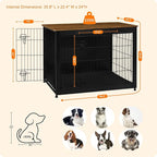 DWANTON Dog Crate Furniture with Cushion, Wooden Kennel Table with Double Doors, Indoor Dog House, Large Size, 38.5" L, Black+Warm Brown