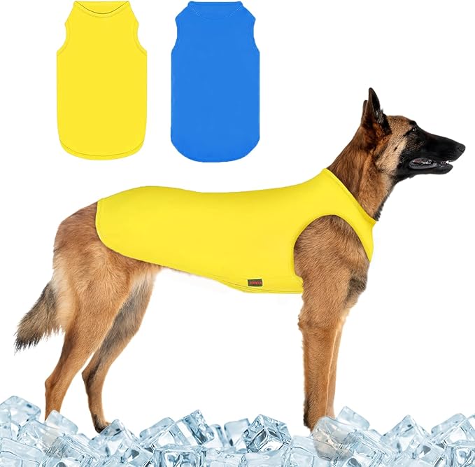 2 Pieces Dog Shirts, Soft and Cool Dog Sleeveless Vest, Breathable Lightweight Pet Tshirt, Summer Pet Apparel Tank Top for Medium Large Pets - Yellow+Blue (2XL)