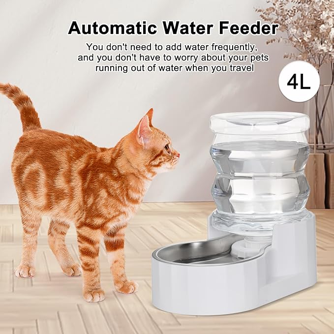 RIZZARI Pet Water Bowl Dispenser: 4L Automatic Stainless Steel Gravity Feeder - Large Capacity Ideal for Cats and Small Dogs - Indoor and Outdoor Hydration