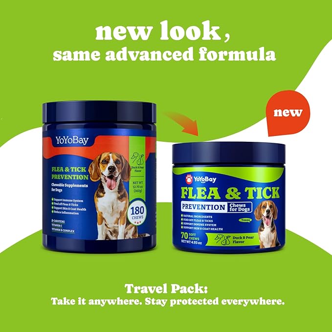 Flea and Tick Prevention for Dogs Chewable - 70 Soft Chews, Duck & Pear Flavor - Dog Flea and Tick Treatment Chewable, Natural Defense- Dog Immune Support Supplement
