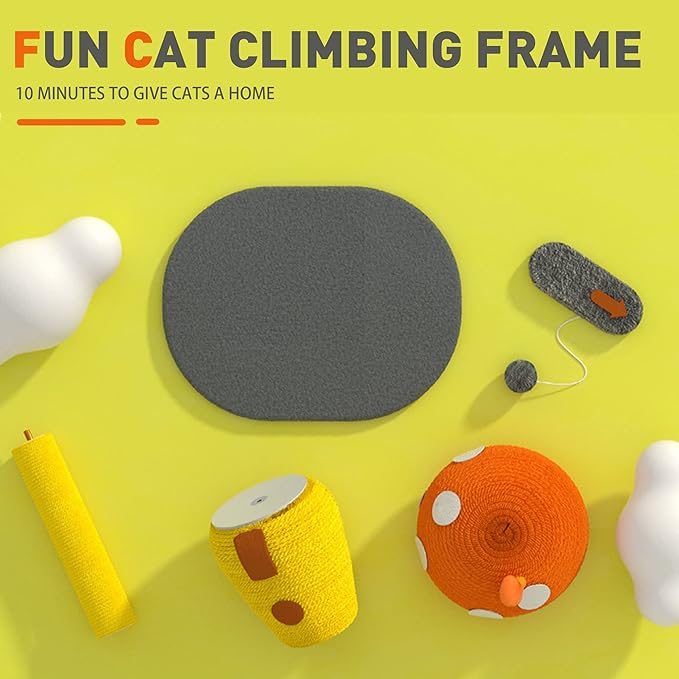 Cat Tree Tower,Cat Scratching Post, Mushroom Tall Cat Scratcher Featuring with Natural Sisal Scratching Poles and Interactive Toy Ball for Kittens and Small Cats Pet Play House