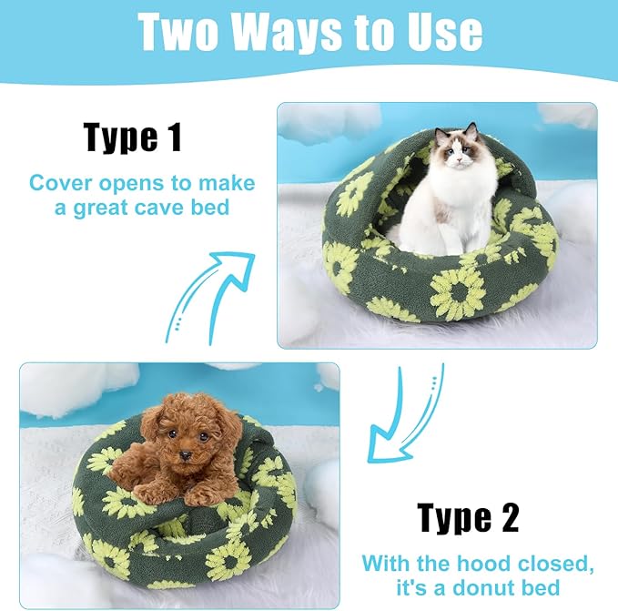 Dog Beds for Small Dogs, Cat Bed Cave, Washable Cute Cat Bed, Cozy Nook Pet Bed for Dogs or Cats, Anti-Slip Puppy Bed Fits up to 22 lbs Pets(Yellow, 24" x 24")