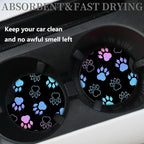 Absorbent Car Coasters for Cup Holders, 2 Pack Universal Neoprene Car Coasters with Finger Slot, Auto Accessories for Women & Men,2.56"(Gradient Black Dog paw Print)