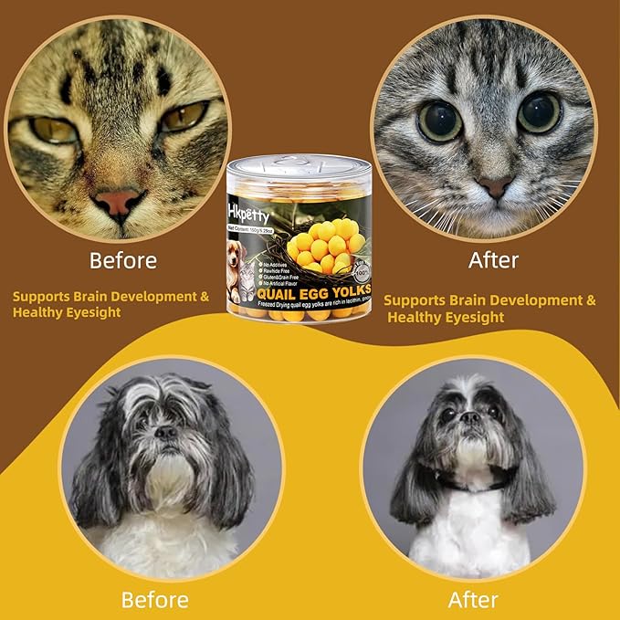 Freeze Dried Cat and Dog Treats Quail Egg Yolk, Healthy Tasty Snacks for Cats Dogs Training, Natural Freeze-Dried Limited Ingredient,Wholesome and Delicious Snacks for Pets (M, Egg)