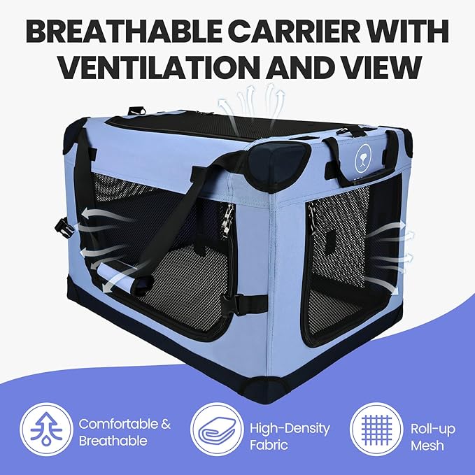 Large Cat Carrier for Car Travel, Pegic Soft Sided Collapsible Pet Carrier for Outdoor and Indoor Uses, Roomy Extra Large Cat Carrier for 2 Kittens, Large Cat or Puppies Up to 50lbs (Blue)