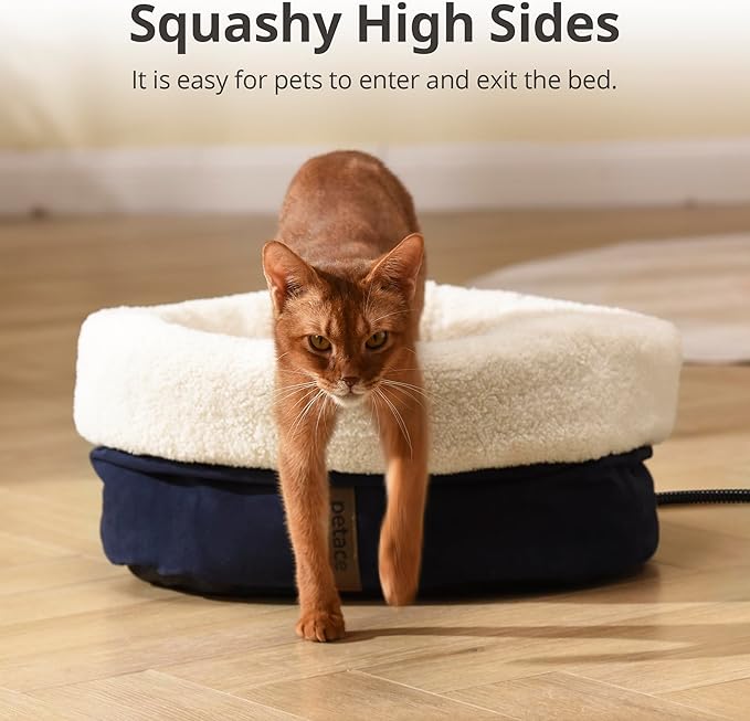 Heated Cat Bed with Auto Shut Off Timer, 17.7" x 13.7" Adjustable Temperature Indoor Pet Heating Cushion Bed for Kittens, Cats, Puppies and Small Dogs, Blue