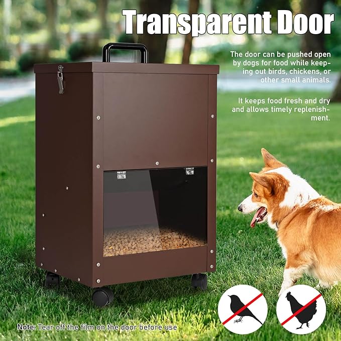 Galvanized Automatic Dog Feeder Large Breed 45 Pounds, Metal Dog Food Gravity Feeder Extra Large Automatic Pet Feeder, Easy to Move with Wheels